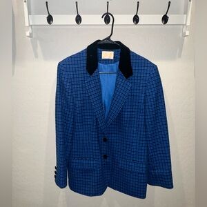 Pendleton Blue Checked Blazer with Black Velvet Collar